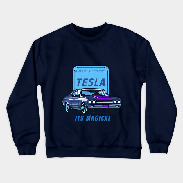 Tesla Car Crewneck Sweatshirt by ShumailsUniverse